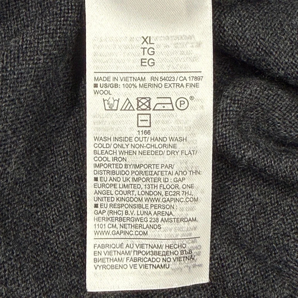 Banana Republic Extra Fine Merino Wool Crew Neck Sweater Charcoal Gray XL NWT